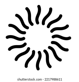 Vector isolated sixteen wavy sun rays array colorless black and white outline silhouette shadow shape 