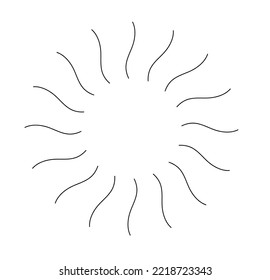 Vector isolated sixteen wavy sun rays array from circle center colorless black and white contour line easy drawing