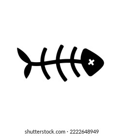 Vector isolated skeleton of dead fish  garbage slops waste colorless black and white outline silhouette shadow shape stencil