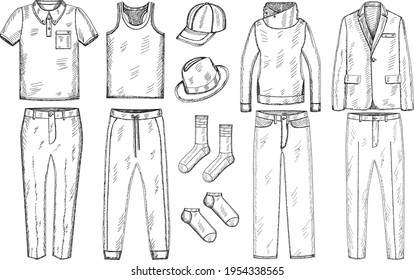 Vector Isolated Sketch Handdrawn Mens Clothing Stock Vector (Royalty ...