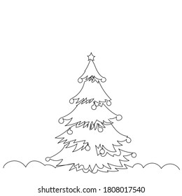 vector, isolated, sketch, one line drawing of Christmas tree