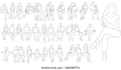 Vector Isolated Sketch People Sit Set Stock Vector (Royalty Free ...