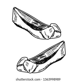 vector, isolated, sketch of shoes, ballet shoes