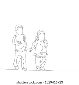 vector, isolated, sketch, simple lines child, boy and girl