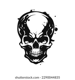 Vector isolated skull devil. Cartoon skull. Grunge and vintage skull illustration. Line art skull vector tattoo