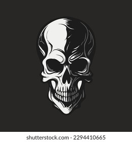 Vector isolated skull devil. Cartoon skull. Grunge and vintage skull illustration. Line art skull vector tattoo	