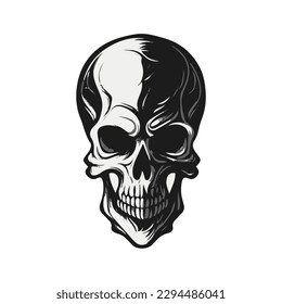 Vector isolated skull devil. Cartoon skull. Grunge and vintage skull illustration. Line art skull vector tattoo