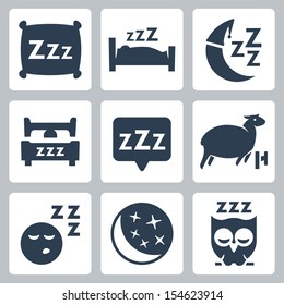 Vector Isolated Sleep Concept Icons Set: Pillow, Bed, Moon, Sheep, Owl, Zzz