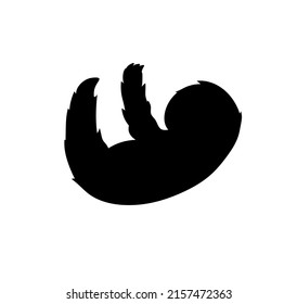 Vector isolated sloth handing on tree outline black colored silhouette shadow