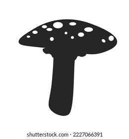 Vector isolated small fly agaric with white spots colorless black and white outline silhouette shadow EPS