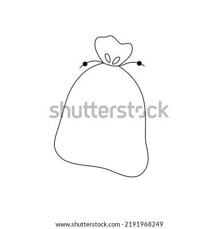 Vector isolated small pouch bag with ties colorless black and white contour line drawing