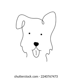Vector isolated small simpe one single continuous line dog head portrait colorless black and white contour line easy drawing