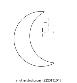 Vector isolated small simple crescent moon with little stars colorless black and white contour line easy drawing