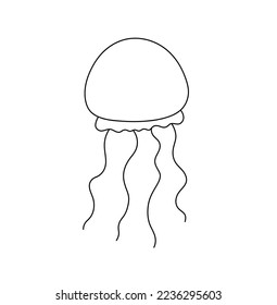 Vector isolated small simple cute round jellyfish with tentacles  colorless black and white contour line easy drawing
