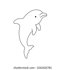 Vector isolated small simple cute cartoon jumping dolphin pose  colorless black and white contour line easy drawing