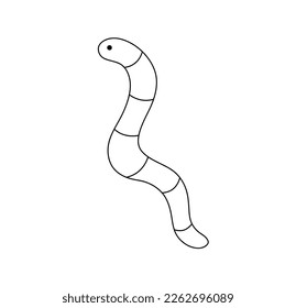 Vector isolated small simple cute one single crawling worm with eyes colorless black and white contour line easy drawing