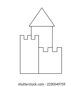 Vector isolated small simple geometric castle with towers  colorless black and white contour line easy drawing