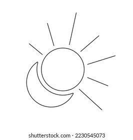 Vector isolated small simple minimal sun and crescent moon colorless black and white contour line easy drawing