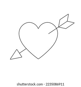 Vector isolated small simple minimal heart with diagonal arrow symbol colorless black and white contour line easy drawing