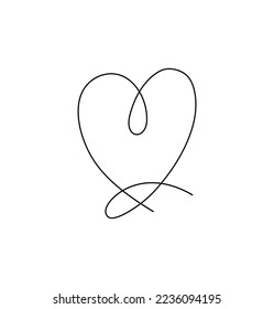 Vector isolated small simple minimal one single line heart symbol colorless black and white contour line easy drawing
