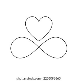 Vector isolated small simple minimal heart with infinity symbol  colorless black and white contour line easy drawing
