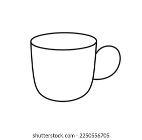 Vector isolated small simple minimal simplest ceramic cup and handle the right colorless black   white contour line easy drawing
