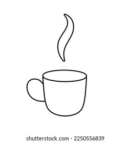 Vector isolated small simple minimal simplest ceramic cup and handle the left steamed and steam colorless black   white contour line easy drawing