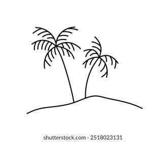 Vector isolated small simple minimal palm trees landscape colorless black and white contour line easy drawing