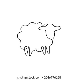 Vector isolated small simple sheep one line single line drawing.  Ram, lamb graphic black line icon, logotype, symbol