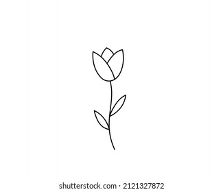 Vector isolated small simple tulip flower colorless black and white line drawing, tiny tulip icon, logotype, symbol