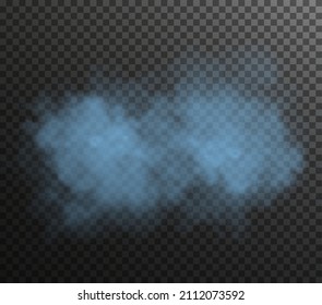 Vector Isolated Smoke PNG. Blue Smoke Texture On A Transparent Black Background. Special Effect Of Steam, Smoke, Fog, Clouds.
