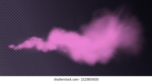 Vector Isolated Smoke PNG. Pink Smoke Texture On A Transparent Black Background. Special Effect Of Steam, Smoke, Fog, Clouds.	