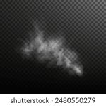 Vector isolated smoke PNG. White smoke texture on a transparent black background. Special effect of steam, smoke, fog, clouds.