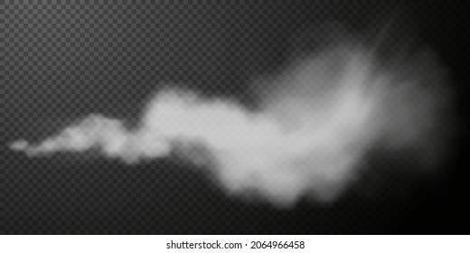 Vector Isolated Smoke PNG. White Smoke Texture On A Transparent Black Background. Special Effect Of Steam, Smoke, Fog, Clouds. 