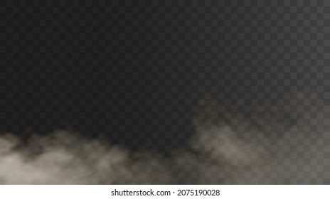 Vector isolated smoke PNG. White smoke texture on a transparent black background. Special effect of steam, smoke, fog, clouds.	
