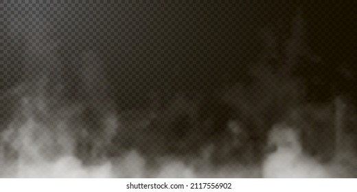 Vector aislado humo PNG. Textura de humo blanco sobre un fondo negro transparente. Efecto especial de vapor, humo, niebla, nubes.	
