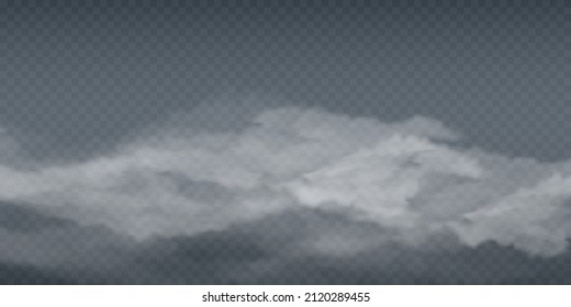 Vector isolated smoke PNG. White smoke texture on a transparent black background. Special effect of steam, smoke, fog, clouds. 