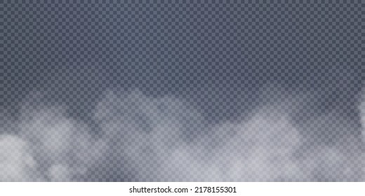 Vector isolated smoke PNG. White smoke texture on a transparent black background. Special effect of steam, smoke, fog, clouds.	
