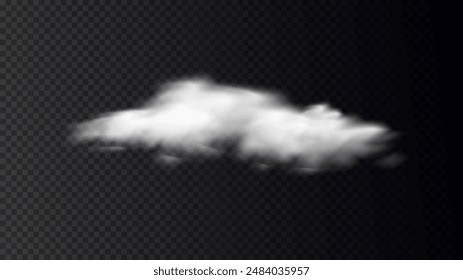 Vector isolated smoke PNG. White smoke texture on a transparent black background. Special effect of steam, smoke, fog, clouds. Transparent background. White cloudiness, mist, smog, dust, vapor.