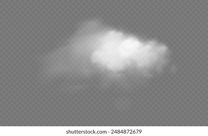 Vector isolated smoke PNG. White smoke texture on a transparent black background. Special effect of steam, smoke, fog, clouds. Transparent background. White cloudiness, mist, smog, dust, vapor.