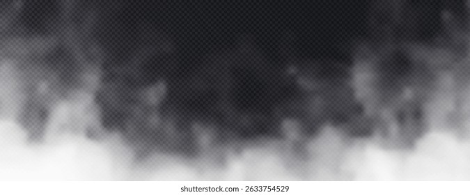 Vektor isolierte Rauch PNG. Weiße Rauchtextur auf transparentem schwarzem Hintergrund. Besondere Wirkung von Dampf, Rauch, Nebel, Wolken.	
