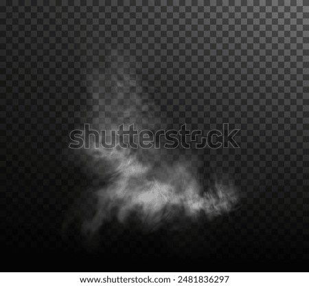 Vector isolated smoke PNG. White smoke texture on a transparent black background. Special effect of steam, smoke, fog, clouds.	
