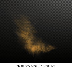 Vector isolated smoke PNG. Yellow smoke texture on a transparent black background. Special effect of steam, smoke, fog, clouds.	
