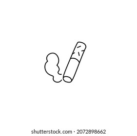 Vector isolated smoking cigarette  contour black line simple graphic drawing. Drawn cigarette butt  icon, logotype, symbol