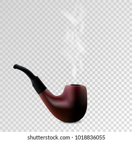 Vector isolated smoking tobacco pipe with smoke - detailed realistic illustration.