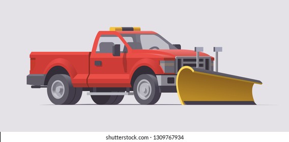 Vector isolated snow plow removal spreader pickup truck