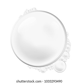 Vector isolated Soap Water bubbles and foam. Transparent Realistic Design Elements on white background.