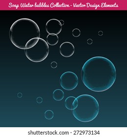 Vector isolated Soap Water bubbles. Transparent realistic Design elements to fit any background. Isolated so you can arrange your own bubble spread effect. 