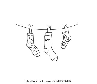 Vector Isolated Socks Hanging On Rope Stock Vector (Royalty Free ...