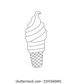 Vector isolated soft ice cream in a waffle cup colorless black and white contour line easy drawing